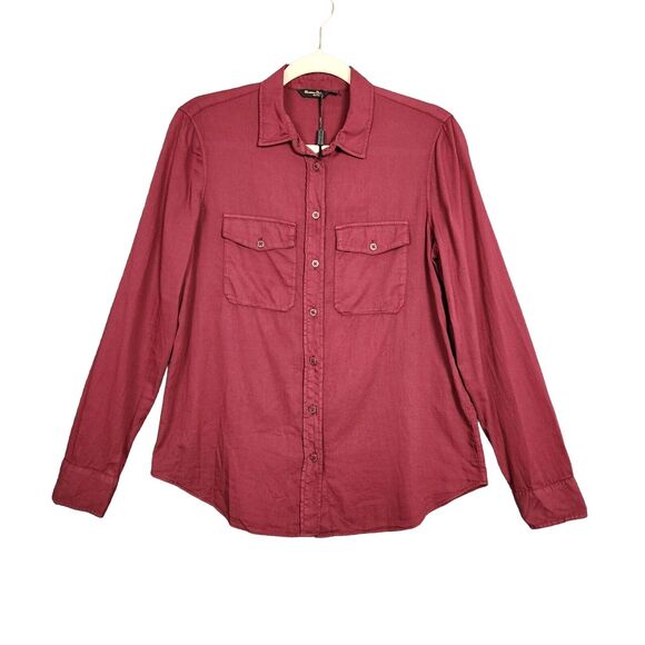 NWOT MASSIMO DUTTI Red Long Sleeve Collared Double Pocket Blouse Top SIZE 8 - Picture 1 of 16